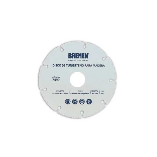 DISCO DE TUNGSTENO PARA MADERA (115mm x 22.2 mm) BREMEN@
