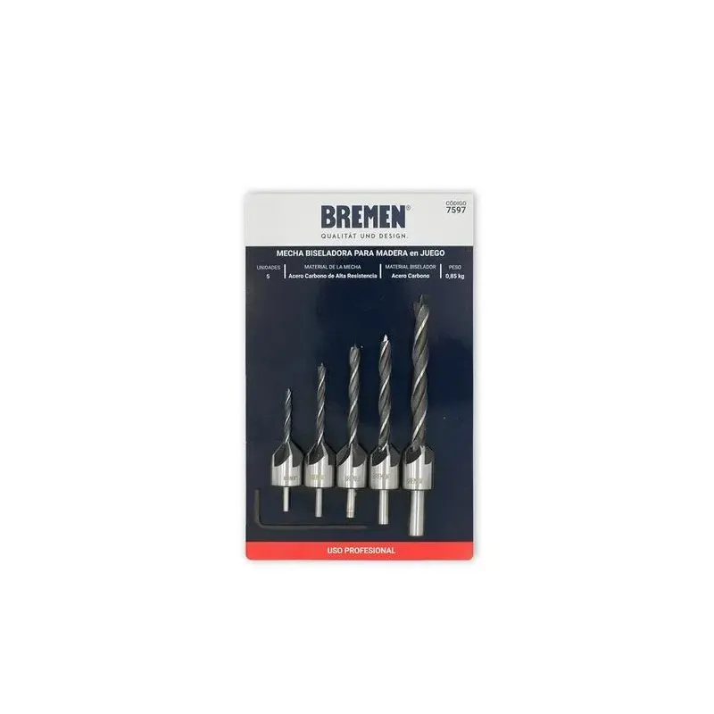 MECHA PARA MADERA BISELADORA JGO. 5 PZS. (Ø3, 4, 5, 6 & 8MM) BREMEN®