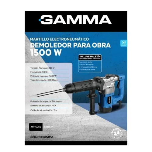 MARTILLO ELECTRONEUMATICO DEMOLEDOR 1500W HEX 20J - Imagen 2