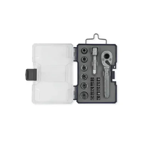 JUEGO LLAVE CRIQUE 1/4" CON BOCALLAVES Y PUNTAS 18 PZS BREMEN®