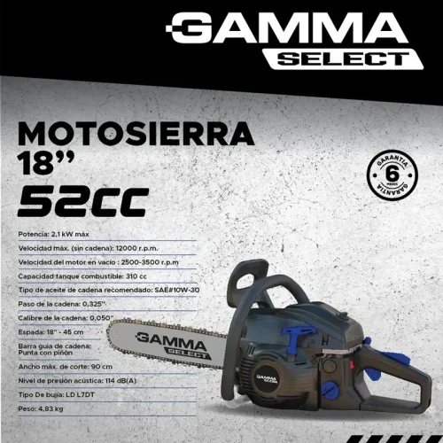 MOTOSIERRA 18" 52CC GAMMA SELECT - Imagen 2