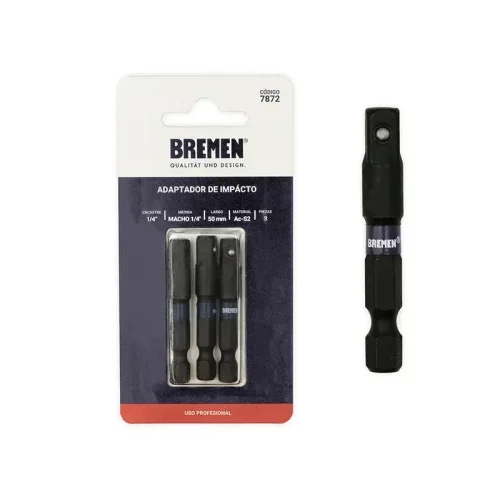 ADAPTADOR DE IMPACTO ENC.1/4"HEX. X1/4" CUAD.MACHO (50MM) C/U.(3) BREMEN