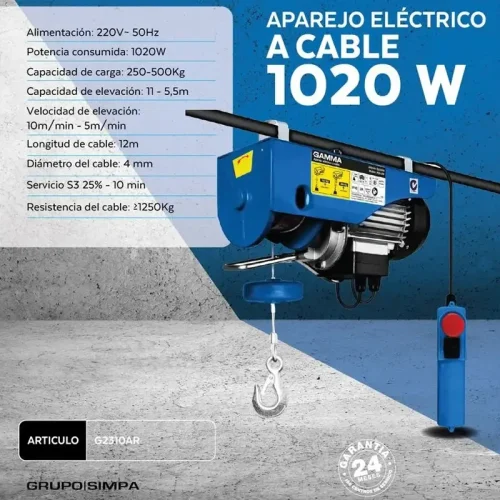 APAREJO ELEC. 1020W A CABLE (12M)  REFOR. HASTA 500KG. GAMMA - Imagen 2