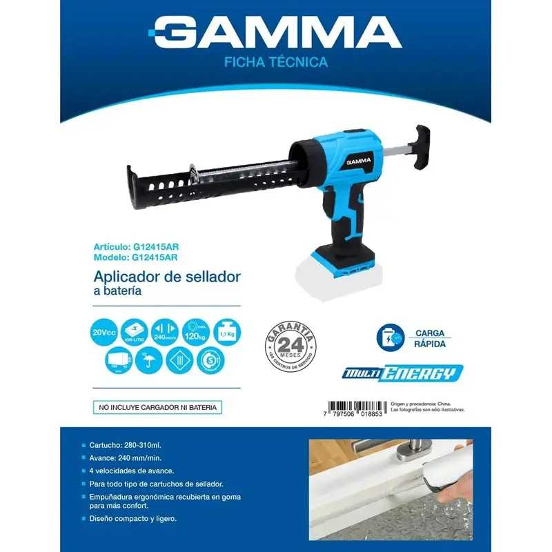 APLICADOR DE SELLADOR A BAT 20V CART.280-310ML 4VEL S/CARG/BAT - Imagen 2