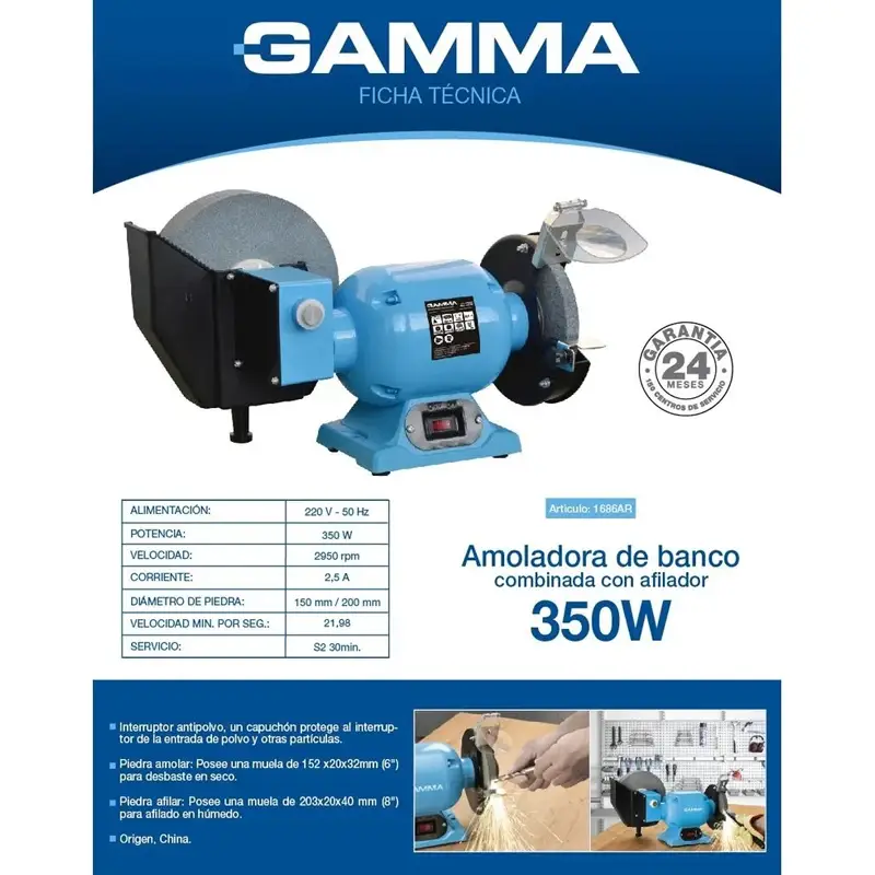 AMOLADORA COMBINADA CON AFILADOR 350W, 2800/1345 RPM, PIEDRAS 6 - Imagen 4