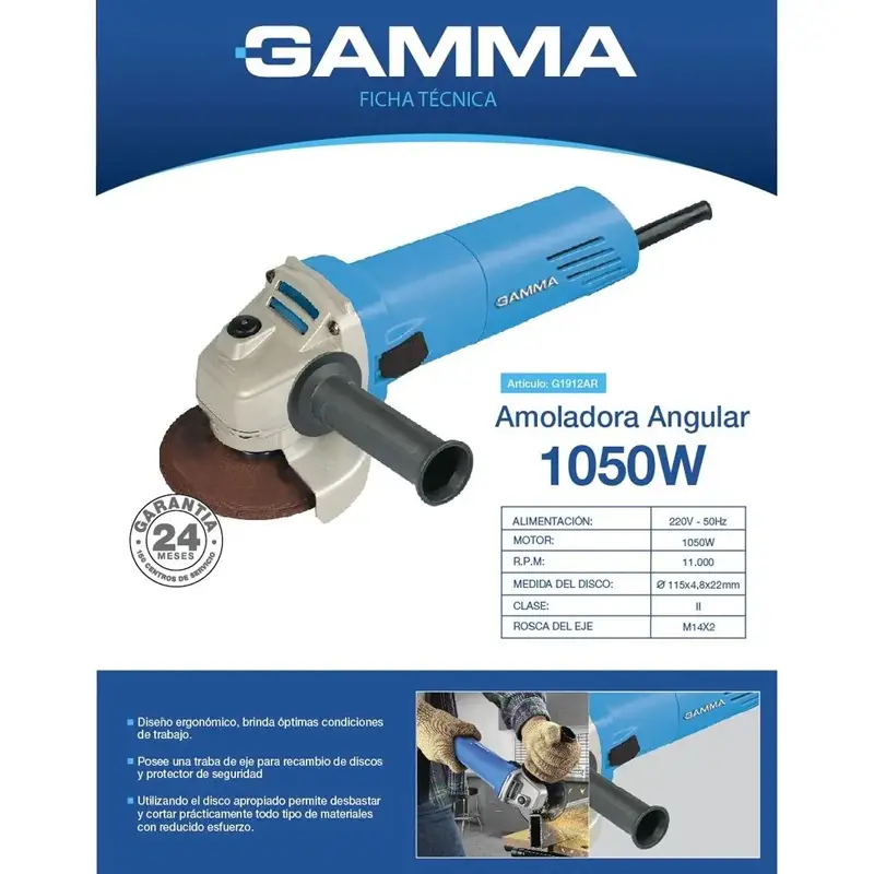 AMOLADORA ANGULAR 1050W 4 1/2"1100RPM - Imagen 5