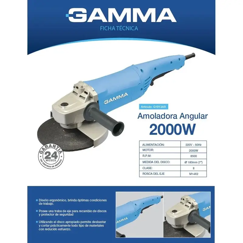 AMOLADORA ANGULAR 2000W 7" 8500RPM 180MM - Imagen 2