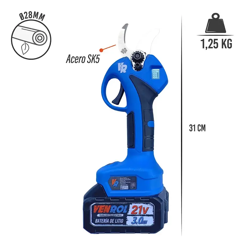 TIJERA DE PODA A BATERIA 21V 3A MOTOR BRUSHLEES 400W