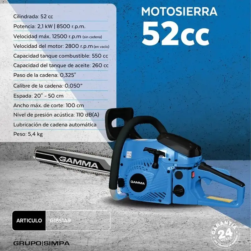 MOTOSIERRA 20" 52CC BASIC LINE ESPADA 50CM 5.4 KG - Imagen 6
