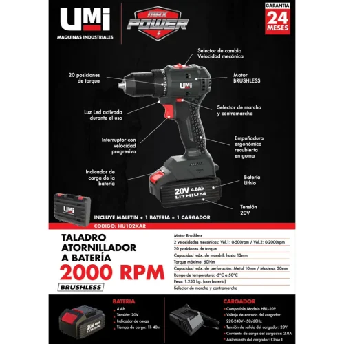 TALADRO ATORNILLADOR 13MM A BATERIA CON MALETIN - Imagen 5