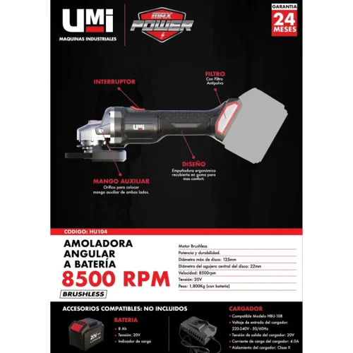 AMOLADORA A BATERIA 8 AH. UMI - Imagen 4