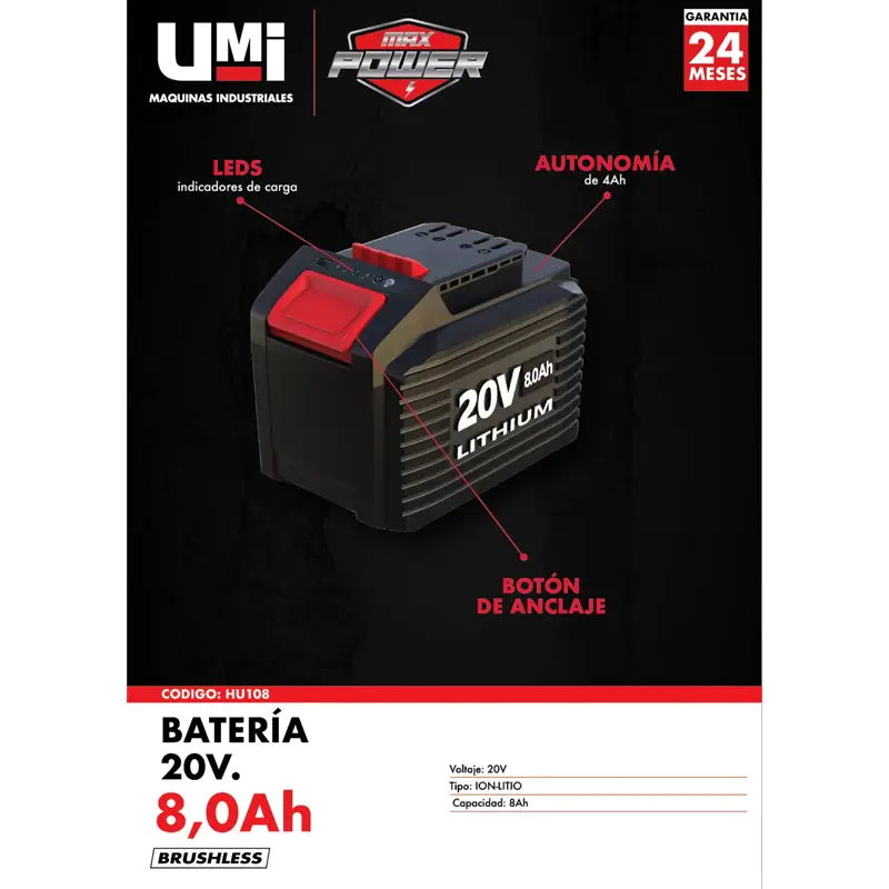 BATERIA 20V 8.0 AH. UMI - Imagen 2