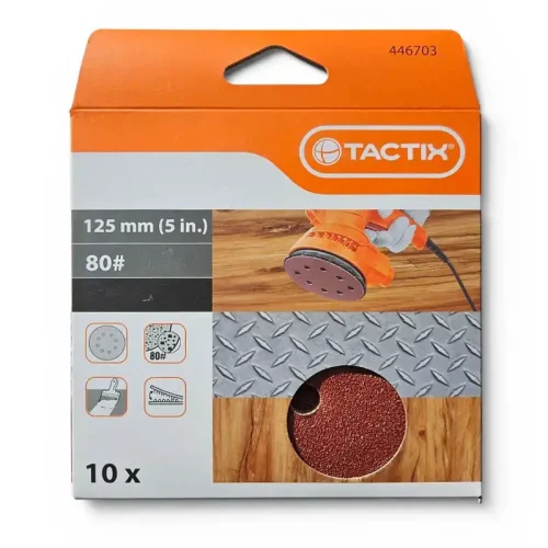 DISCO DE LIJA G80 5"125MM C/U (10) CON VELCRO. TACTIX