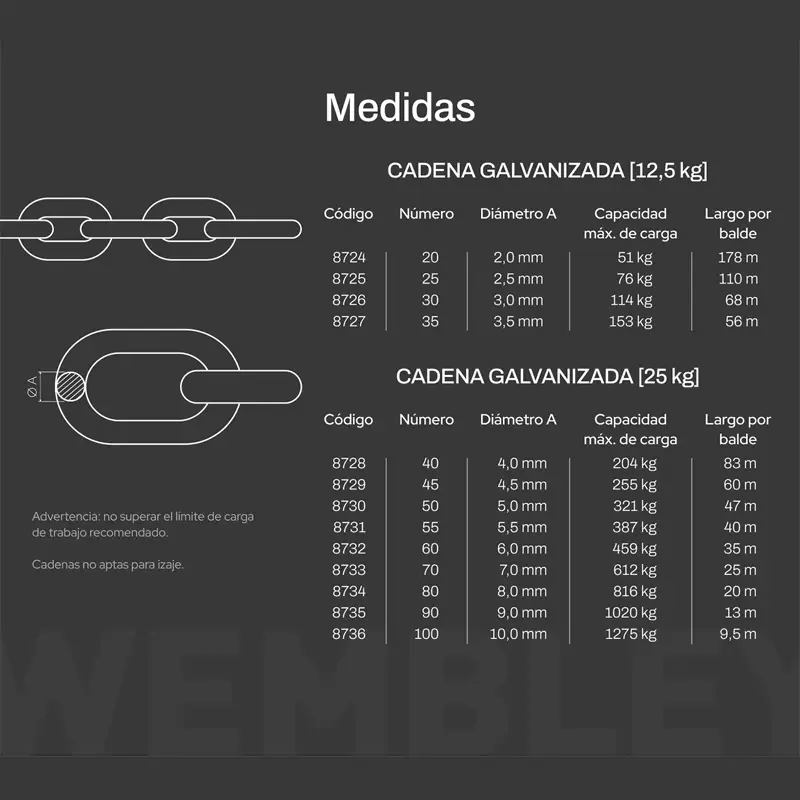 CADENA GALVANIZADA Nº 70. 7MM 25M 25KG. WEMBLEY® - Imagen 8