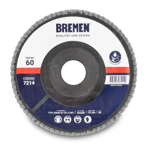 DISCO FLAP 4-1/2" ZIRCONIO - 060 Ø115X22MM C/U. BREMEN®